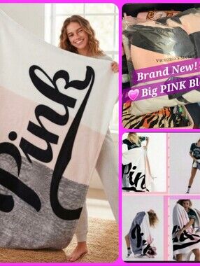New Victoria's Secret Pink Black Logo Blanket Throw Fleece Nwt Y2k Vintage New